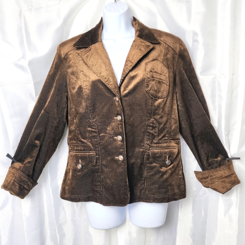 Juliana Collezione Bronze Brown Corduroy Blazer Jacket Vintage 90s Y2K Womens 12